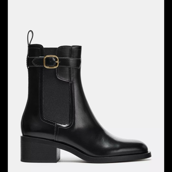Zara Black Ankle Boots with Gold Buckle - Picture 8 of 8